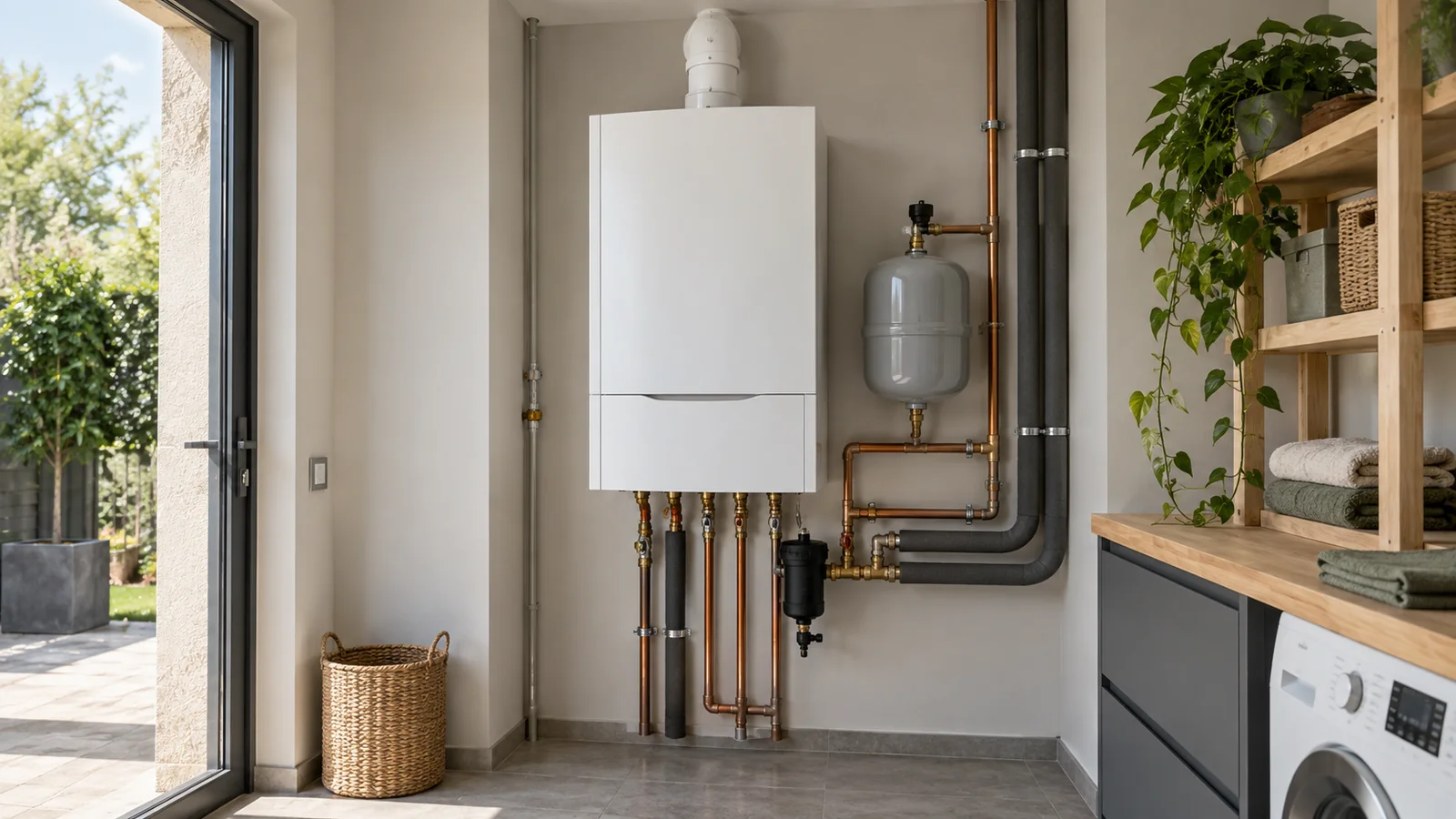Caldaia moderna installata in un locale tecnico domestico