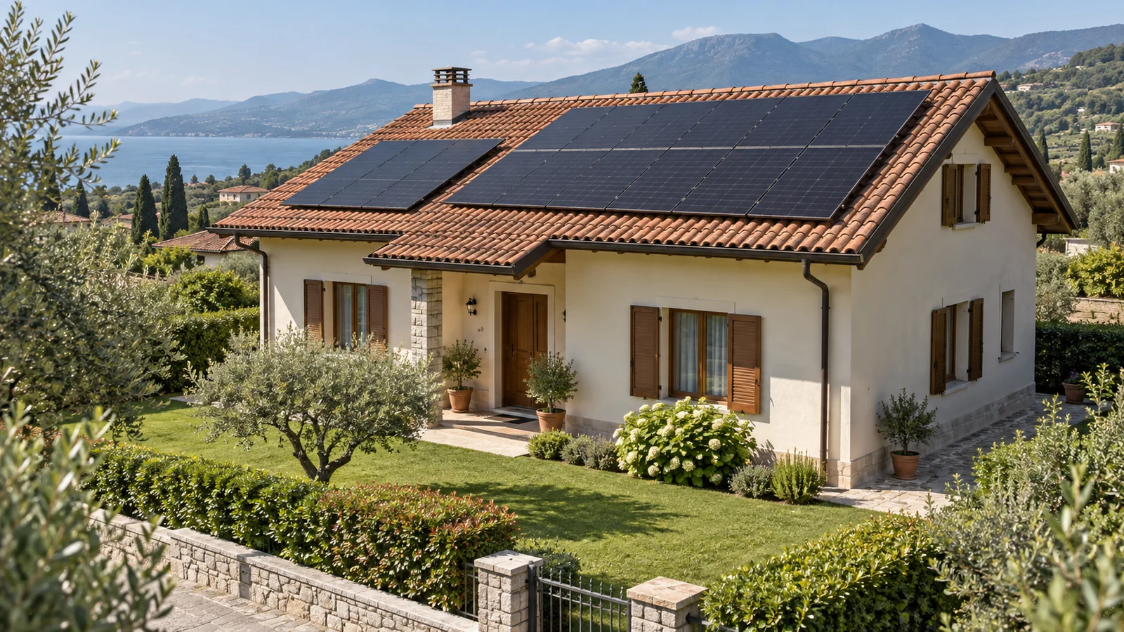 Abitazione con pannelli fotovoltaici sul tetto